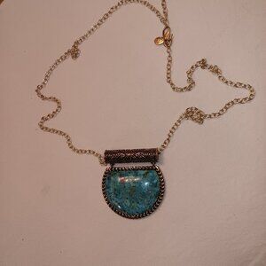 VTG Barse Thailand Large Turquoise Pendant Necklace EUC Clean 28”